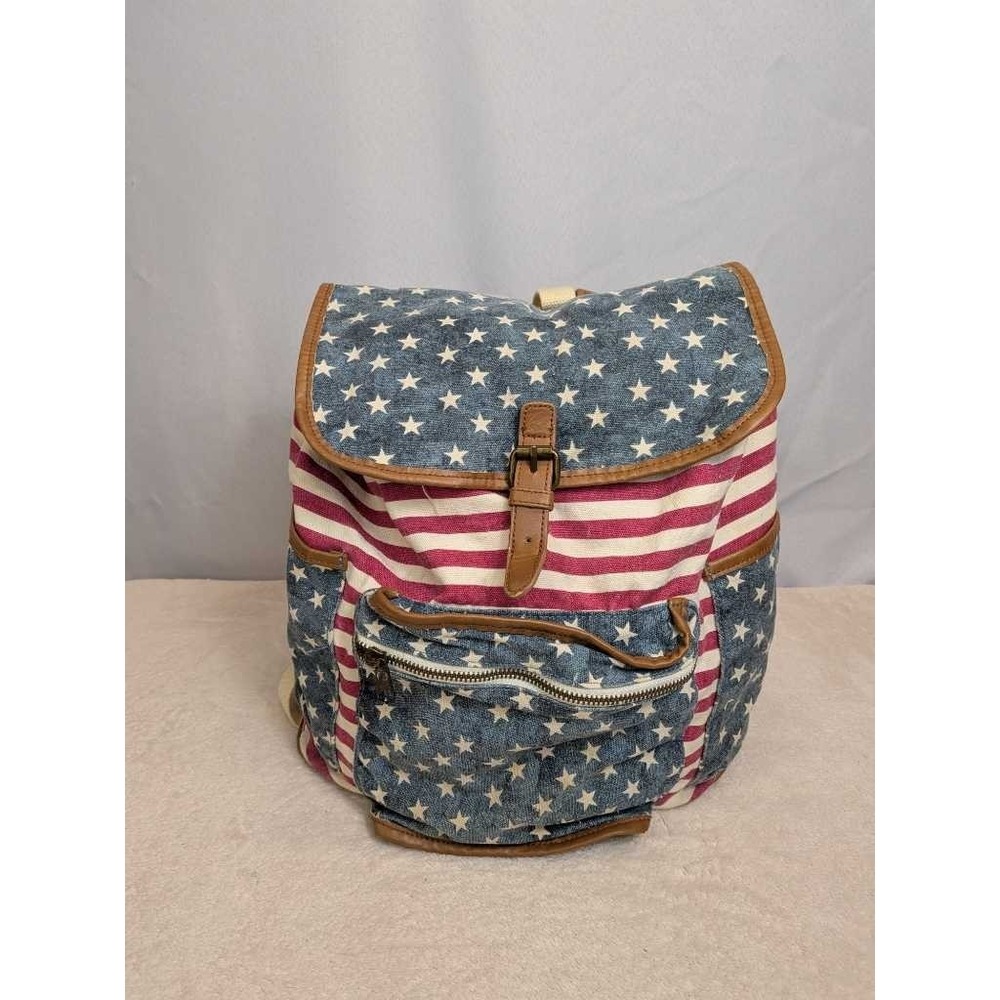 SM New York American Flag Striped Star Denim Canvas Backpack Bag